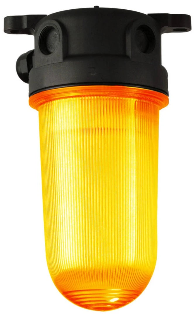 Flashing Light with LED flash lamp 10-30V DC 30W 75/min E27, yellow IP67, with 2 glands M20