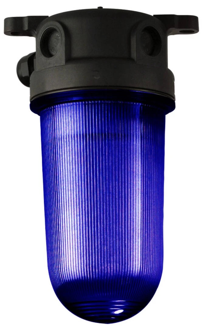 Flashing Light with LED flash lamp 10-30V DC 30W 75/min E27, blue IP67, with 2 glands M20