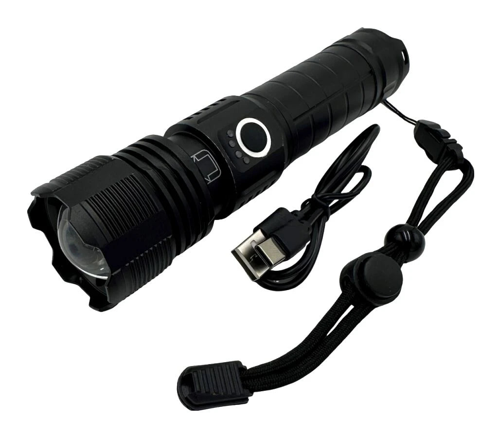 LED aluminum flashlight rechargeable with zoom function incl.1x Li-Ion 18650 battery and usb charge cable (excl. usb charger)