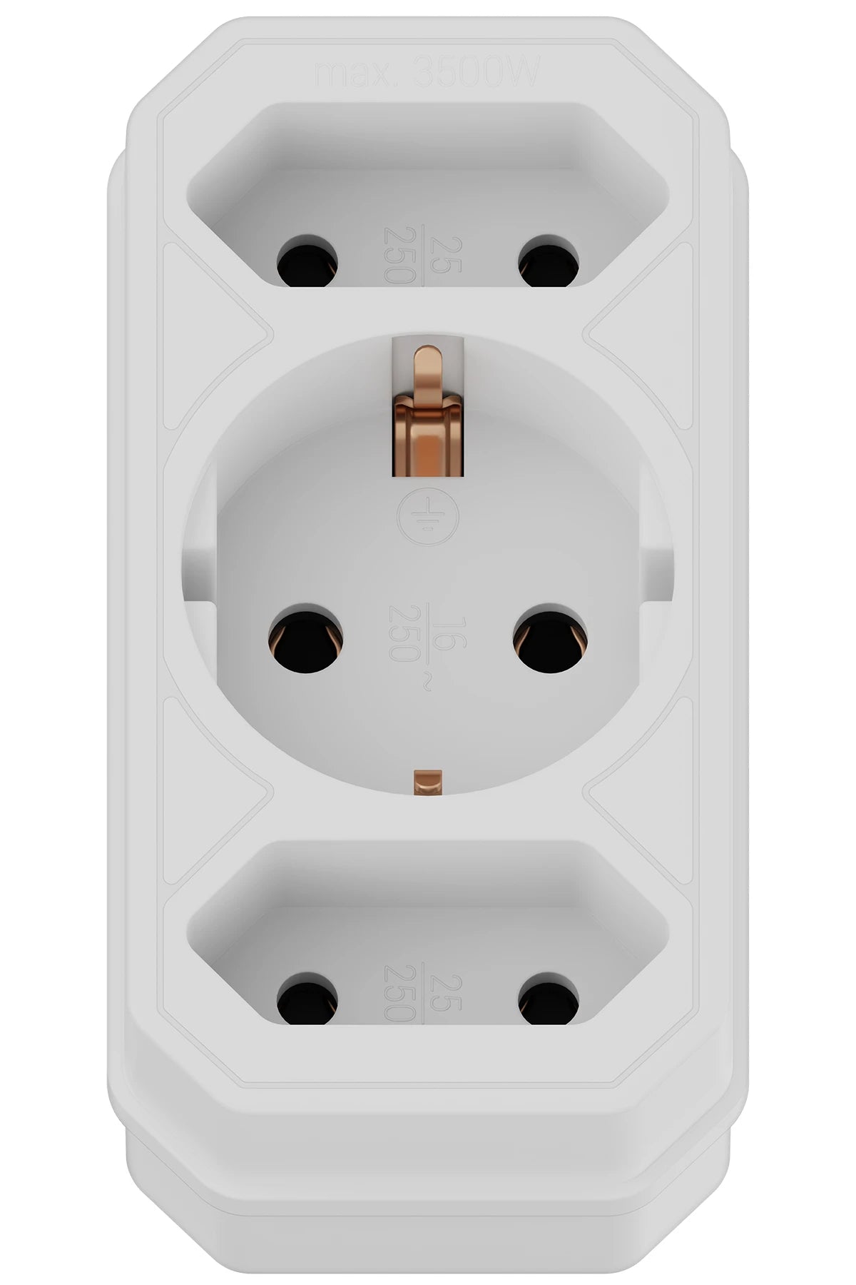 792930 | NE-102930 - Calex Marine 3-way distribution schuko Plug Earth --> 2x flat plug/1x schuko/Earth
