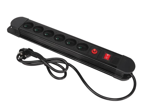 Table Receptacle 6-way + earth with Thermal overload and reset