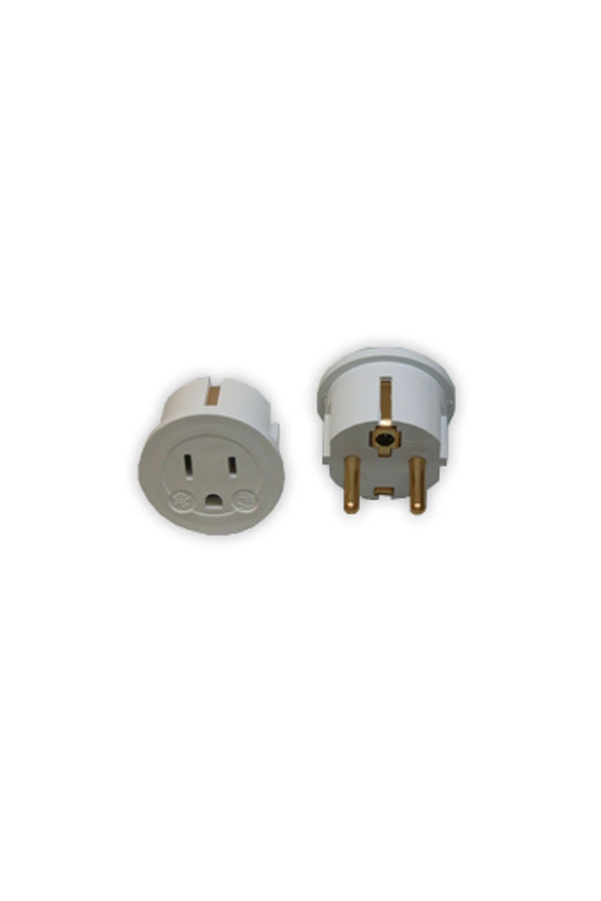 Adaptor-plug with European/Schuko/Belgian, European/schuko/Belgian earth to American/Japanese 2x flat+U