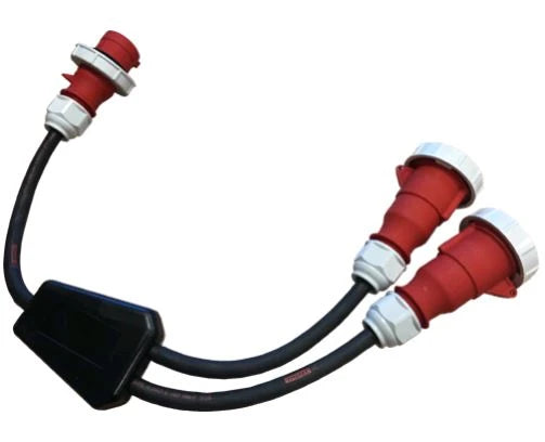 CEE Container Y-Splitter 1x Male Plug to 2x Female Plug 380/440V 32A 3P+earth 3H, IP67