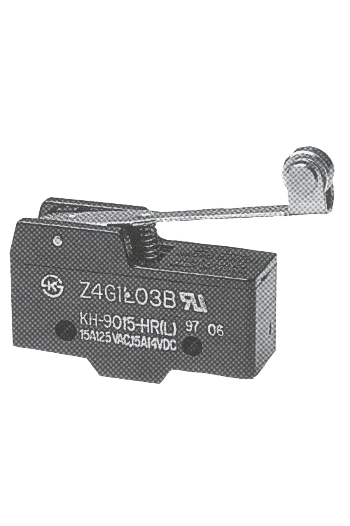 Microswitch with single pole c/o contact with long lever/roller