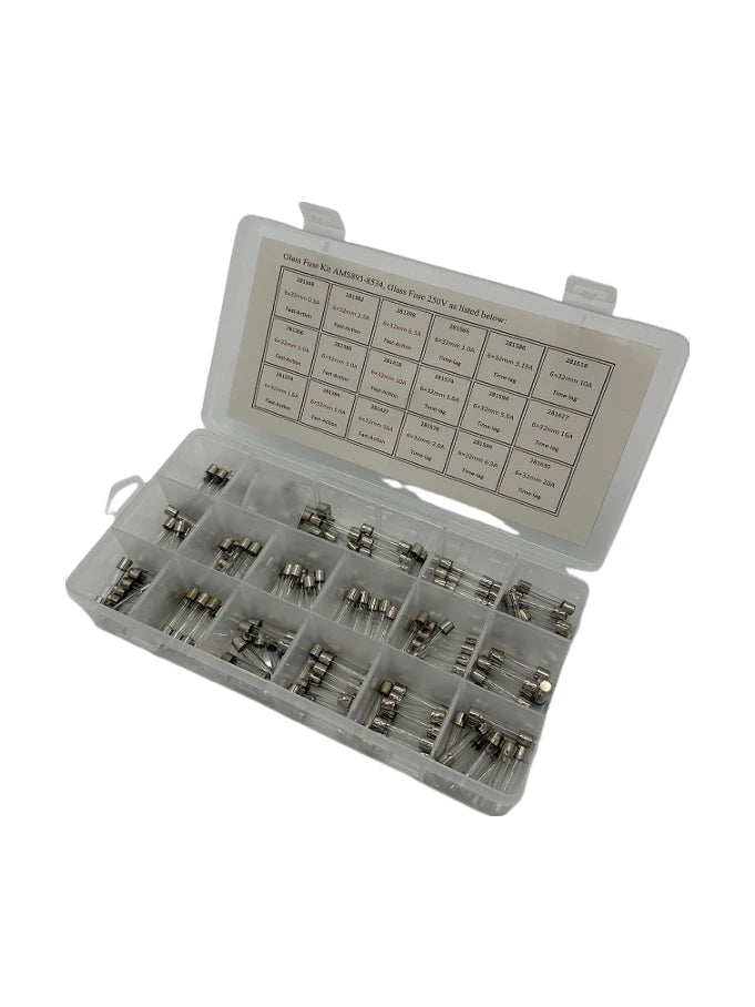 Assorti Box Glassfuses 32 x 6mm 18x 10 pcs (Quick 0.5-16A / Slow 1-20A)