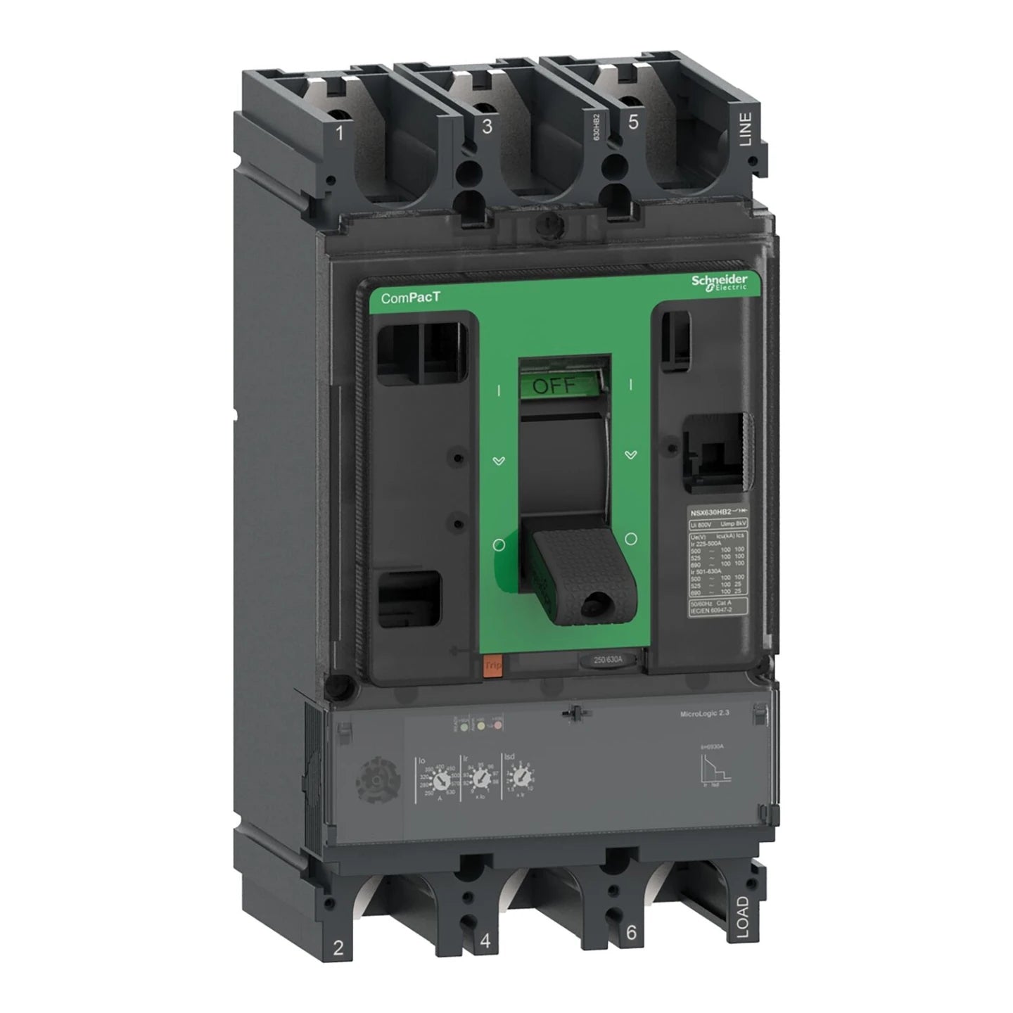 SE Circuit breaker 3-Pole 630A C63H32D630 (NSX630H) 70kA with protection unit MICR2.3 (250...630A)