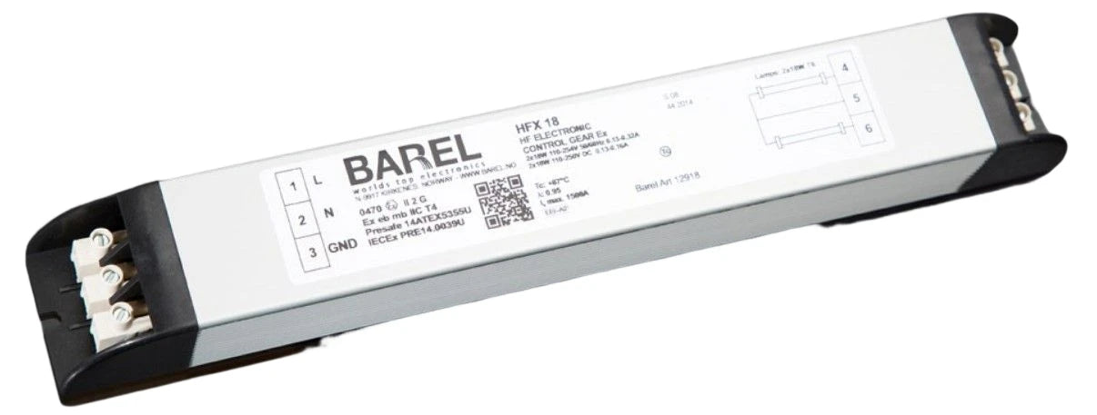 Barel Electronic Ballast  110-254V AC 220-250V DC 1-2x18W T8, type HFX 218 T8