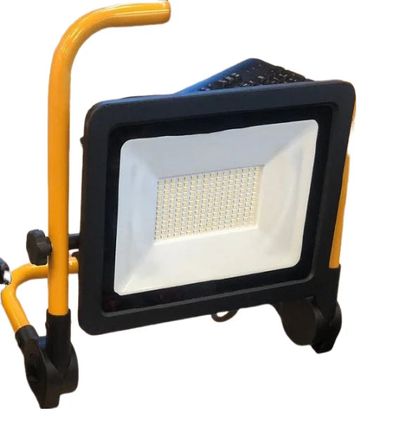 LED Portable Floodlight 150W 15000lm cool white 100-240V AC, IP65 on floor stand with 5 mtr cable and plug