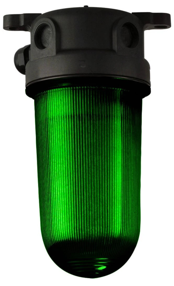 Flashing Light with LED flash lamp 10-30V DC 30W 75/min E27, green IP67, with 2 glands M20