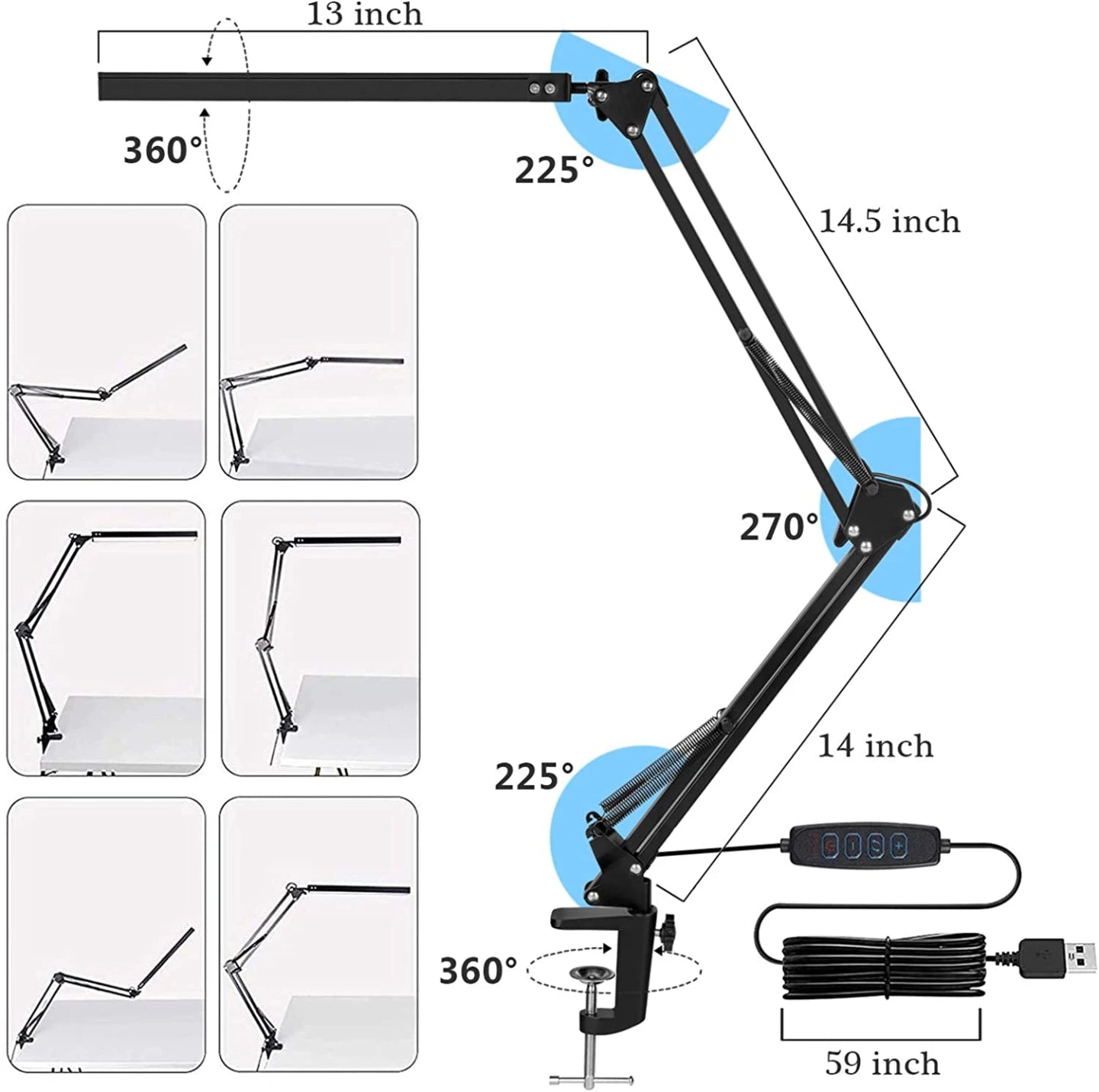 792128 | NE-102128 - LED Desk/Computer-Chartroom fixture 110-220V AC 10W 3200/4200/5800K "Dimmable", desk-mounting including USB adaptor