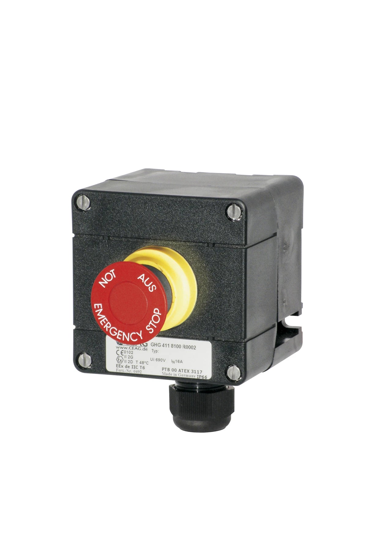 Ceag Ex-Control station 1 mushroom-head pushbutton 1xNO/NC, gland M25