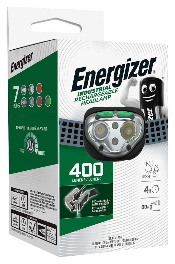 Energizer LED Headlamp 400 lumens, Rechargeable with USB charge cable (excl. USB charger)