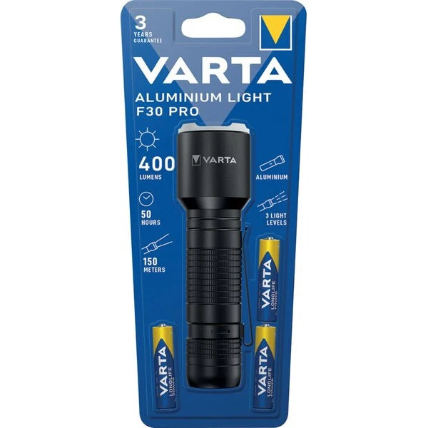 Varta Aluminium Light Pro F30 LED Flashlight, including 3-cells AAA