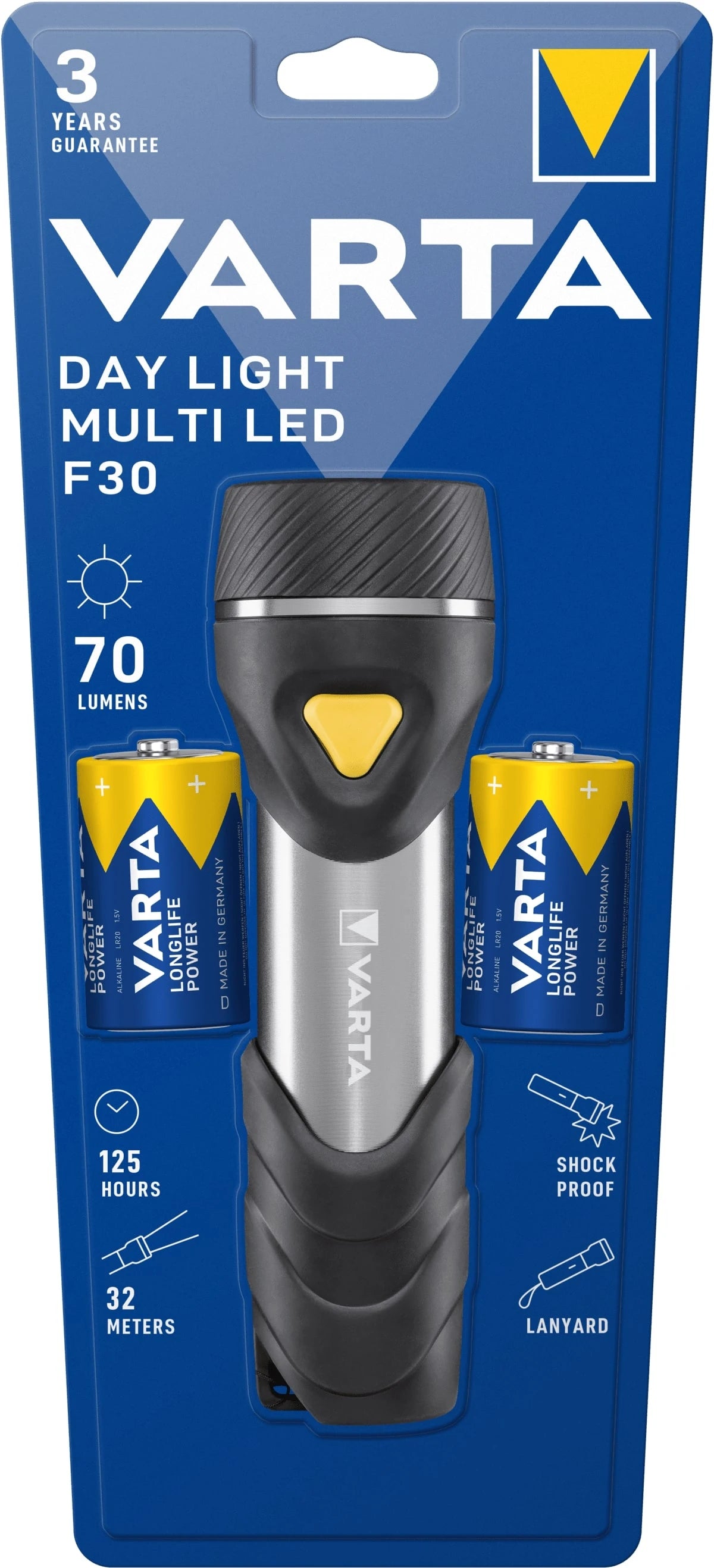 792212 | NE-102212 - Varta Day Light LED Flashlight, including 2-cells D