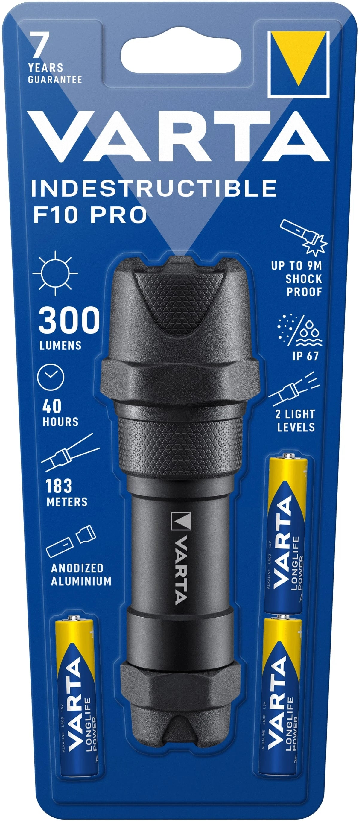 Varta Indestructible LED Flashlight, including 3-cells AAA