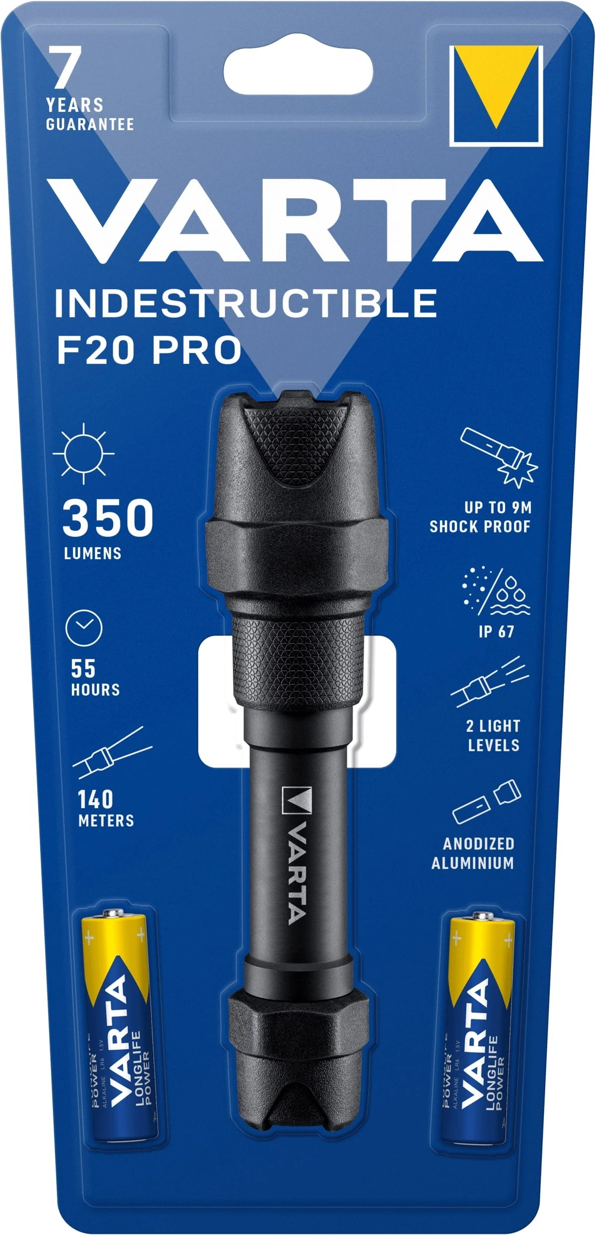 Varta Indestructible LED Flashlight, including 2-cells AA