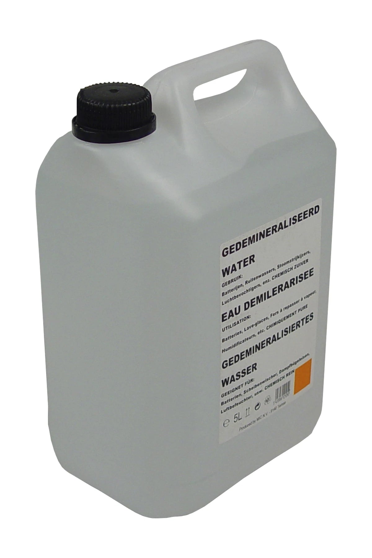 Demineralized water, packed in can of 5 ltr.