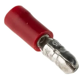 Terminal male plug 4mm pressing type, red 0,25-1,6 mm²