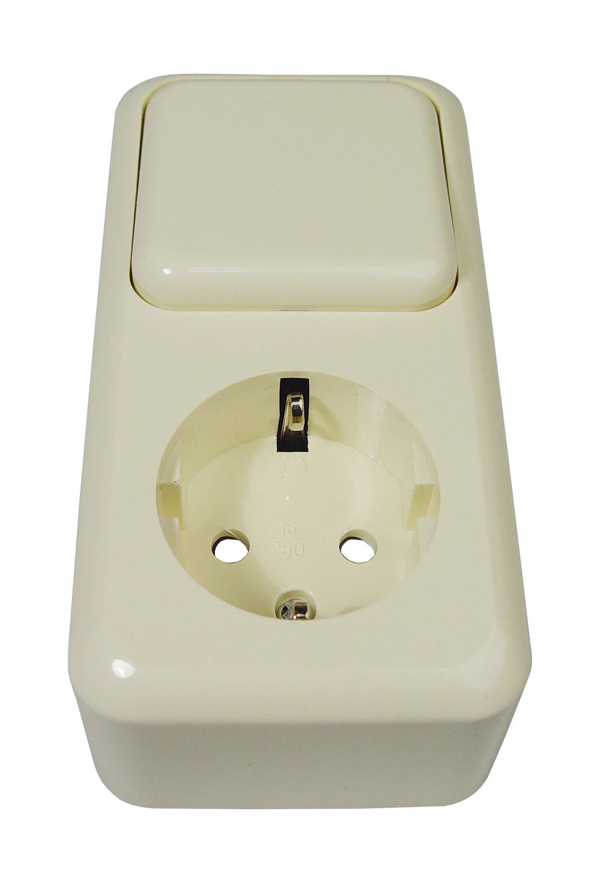 Receptacle European 2-pole/Earth with Switch 2-way, surface mntg