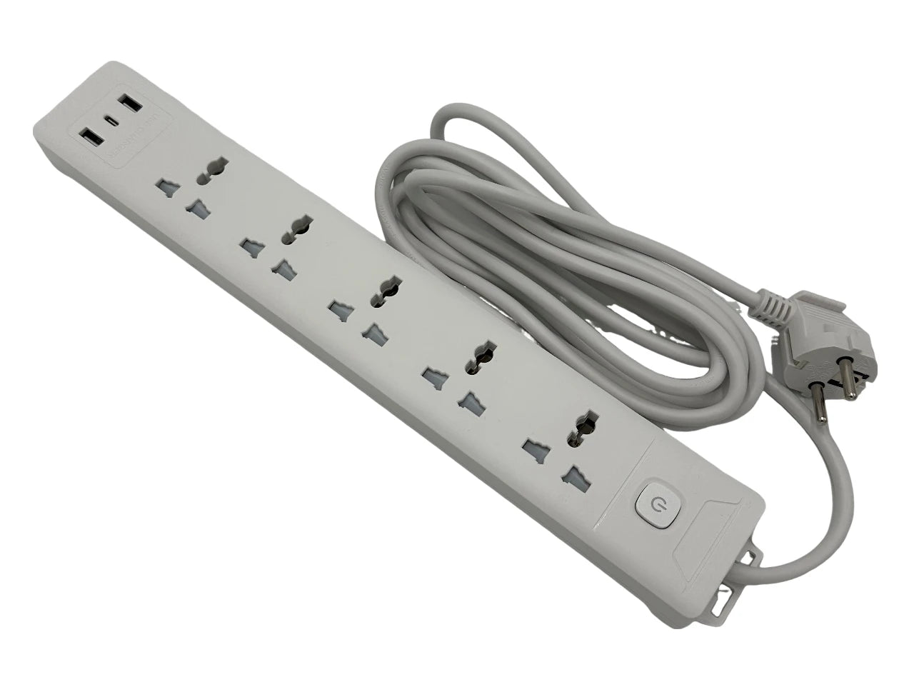 Multiway Receptacle 5-ways + 2xUSB/1xUSB-C with switch/cable 3mtr + schuko plug